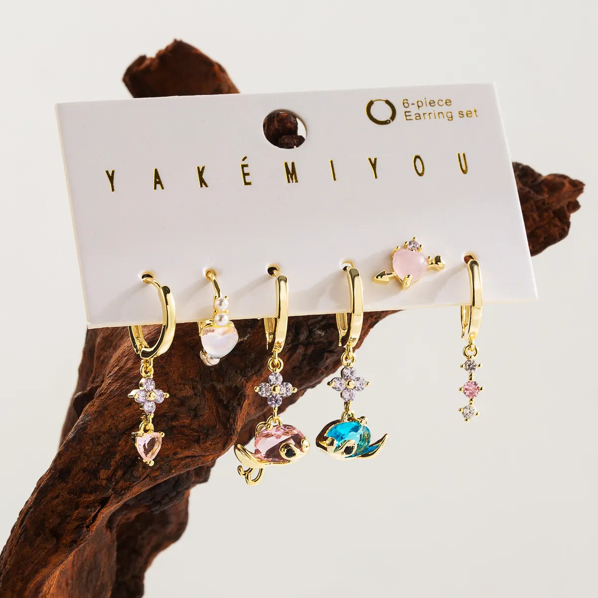 Cheer gleam earrings -Copper 14K Gold Plated Inlay Flower Butterfly Fish Zircon Drop Earrings Ear Studs