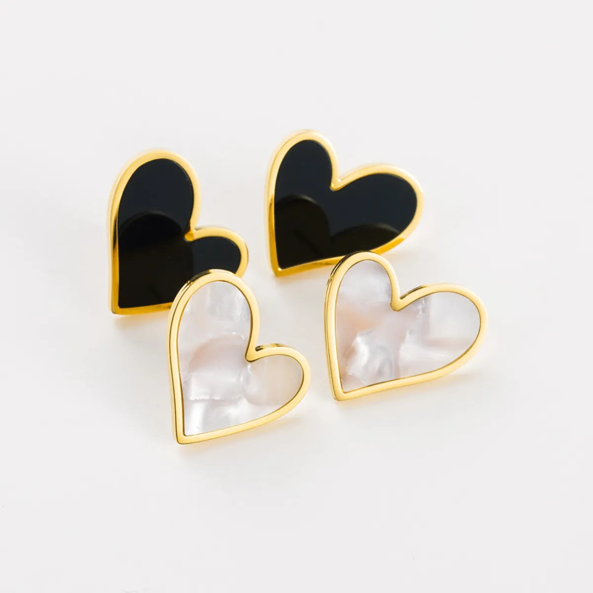 Sphere orbit earrings -1 Pair Retro Heart Shape Stainless Steel Inlay Shell Ear Studs