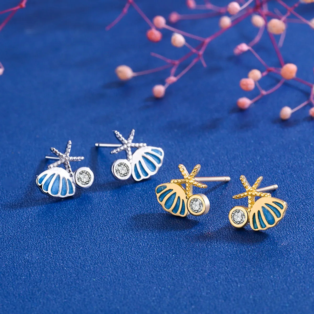 Heritage grace earrings -1 Pair Fairy Style Shell Plating Inlay Sterling Silver Zircon 18k Gold Plated Ear Studs