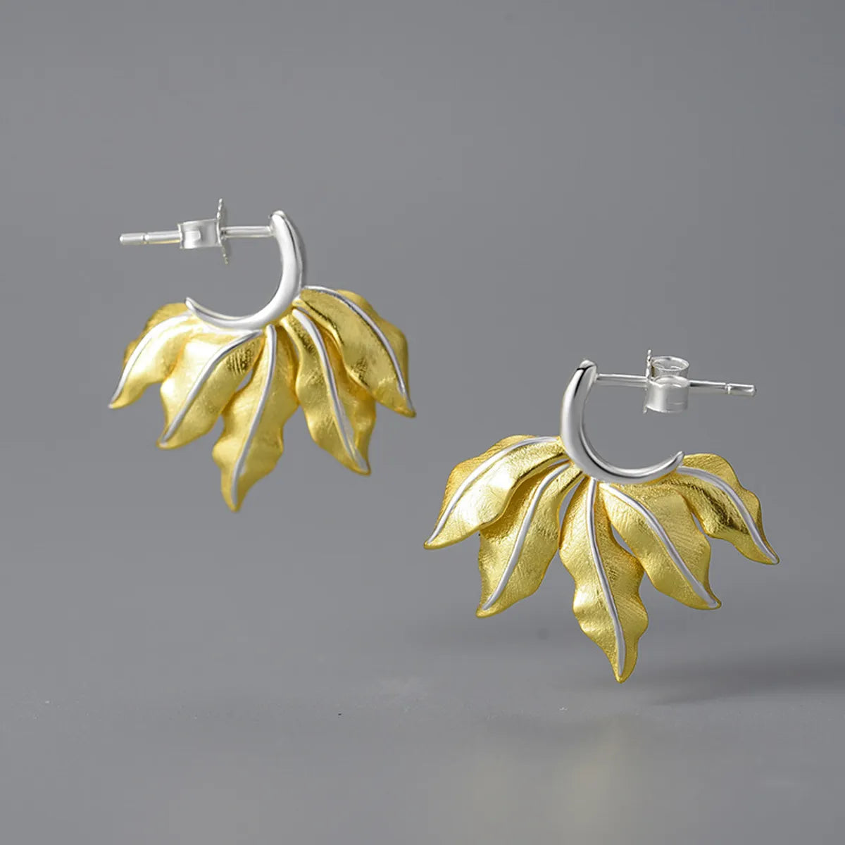 Drive glow earrings -1 Pair Elegant Pastoral Leaf Plating Sterling Silver Earrings