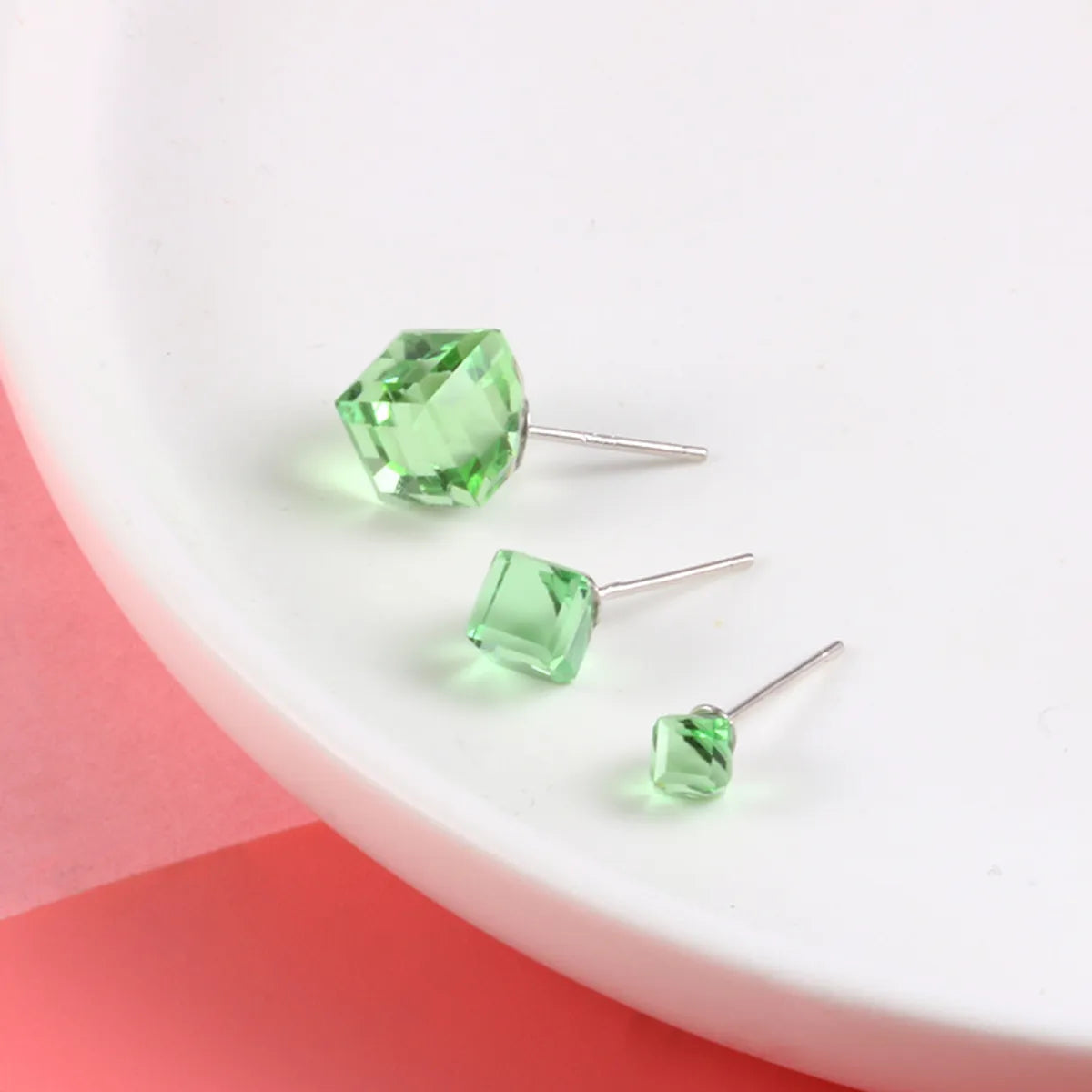 4mm Square Crystal Stud Earrings (Grass Green)