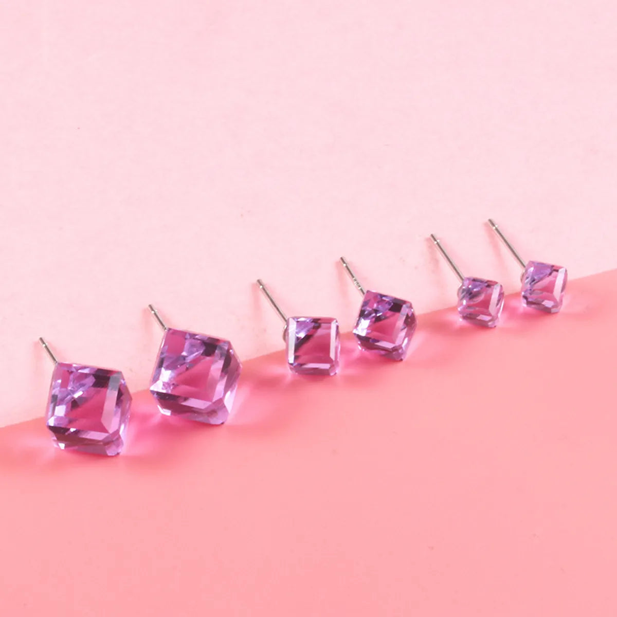 6mm Square Crystal Stud Earrings (Purple)