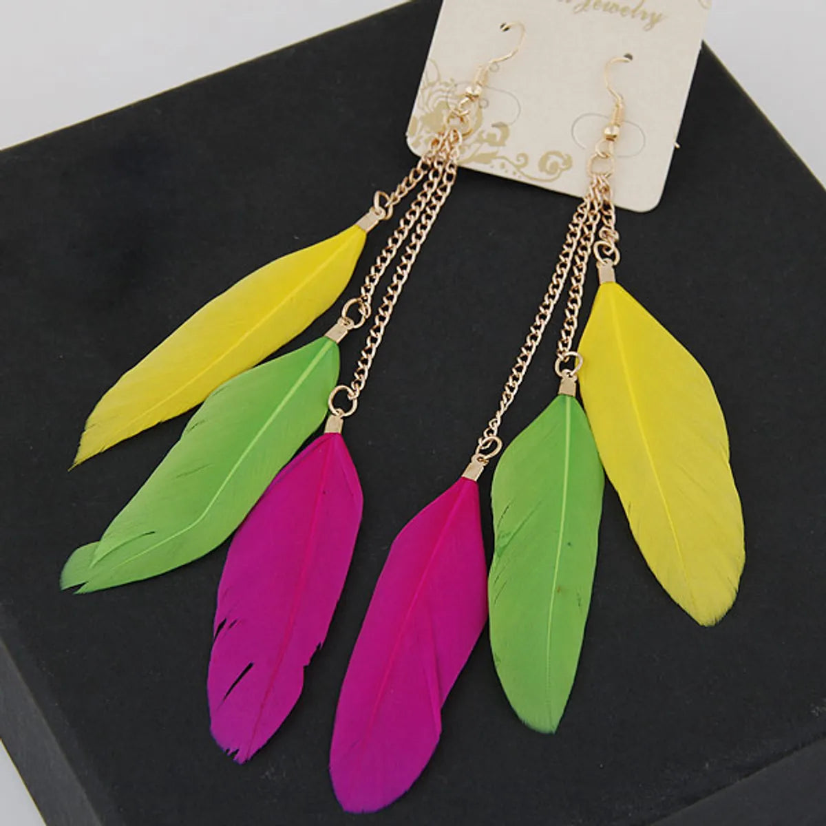 Fitted stud earrings -New Fashion Metal Bohemian Feather Long Earrings Nihaojewelry Wholesale