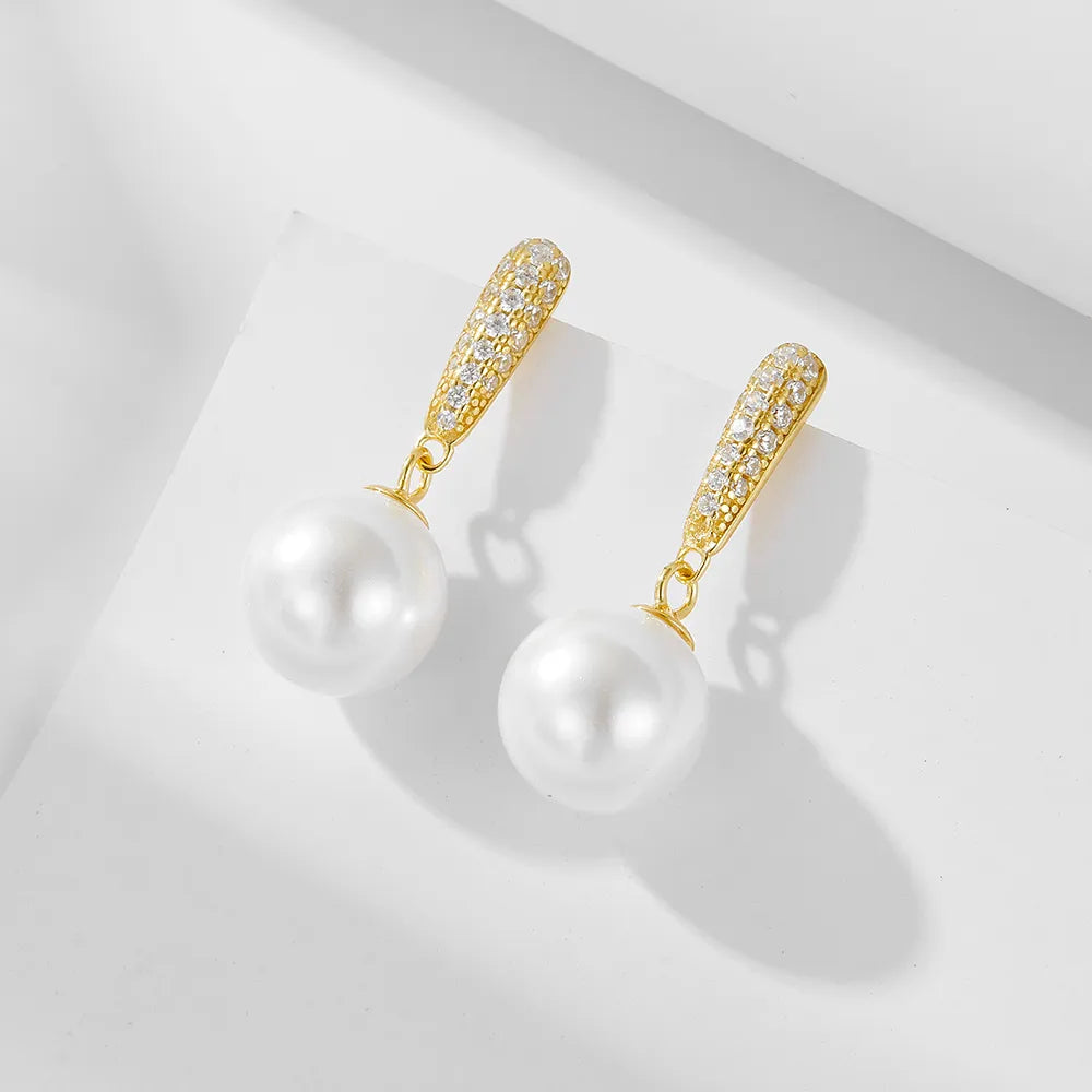 Squad sparkle earrings -1 Pair Ig Style Sweet Water Droplets Solid Color Plating Inlay Sterling Silver Pearl Zircon 14k Gold Plated Rhodium Plated Drop Earrings