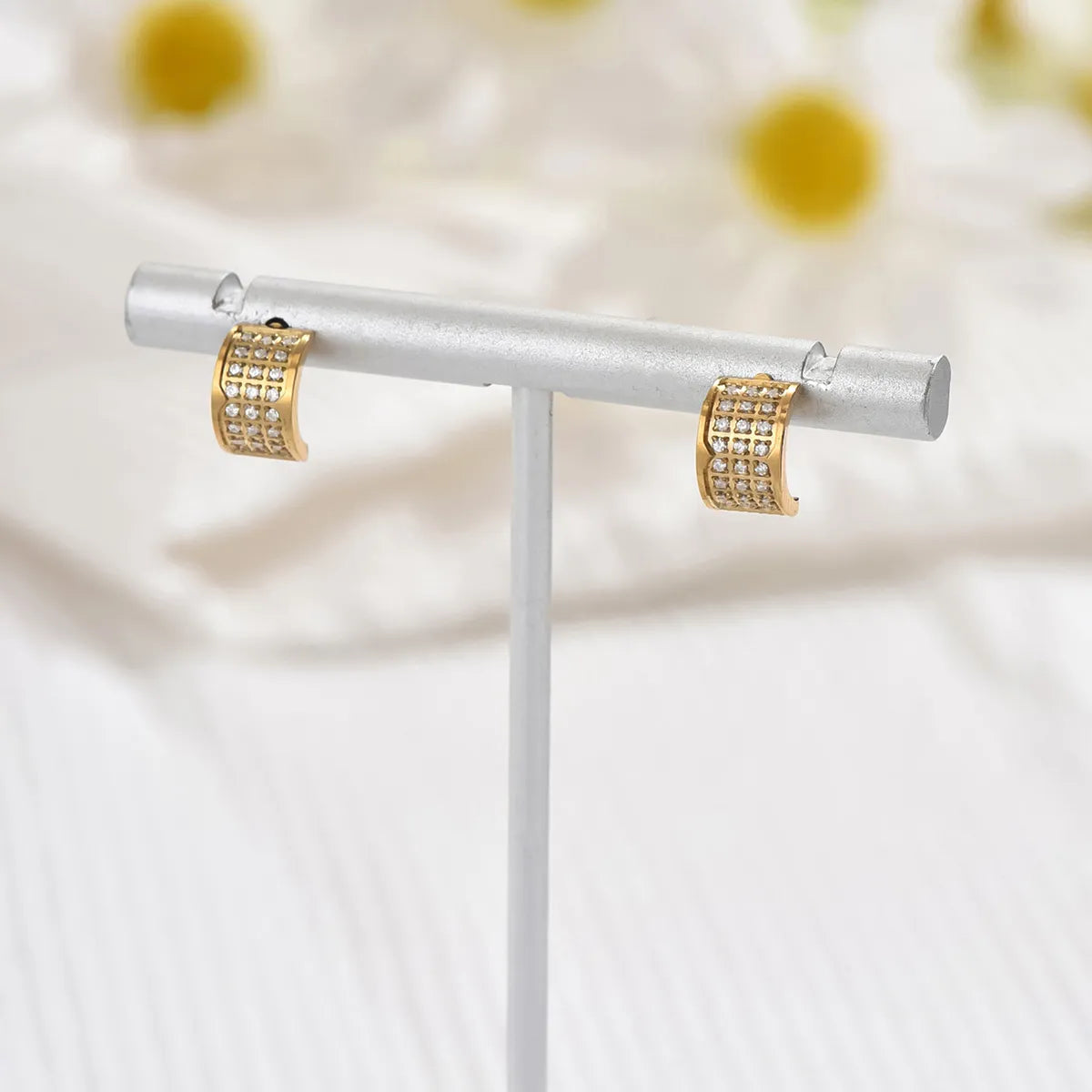 Ease glow earrings -1 Pair Ig Style Simple Style C Shape Plating Inlay Stainless Steel Zircon 14k Gold Plated Ear Studs