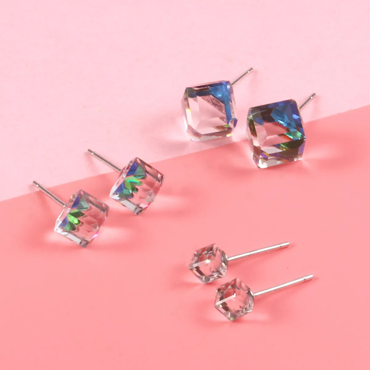 6mm Square Crystal Stud Earrings (Colorful)