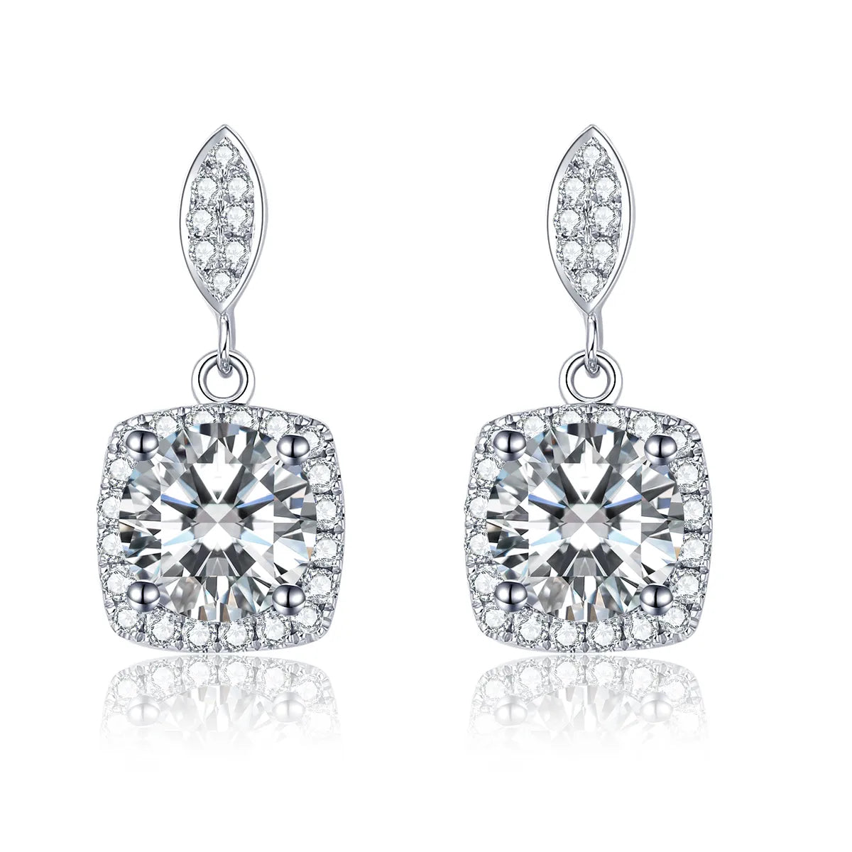 Sphere orbit earrings -Luxurious Bridal Shiny Inlay Square Lab-Grown Diamonds Drop Earrings