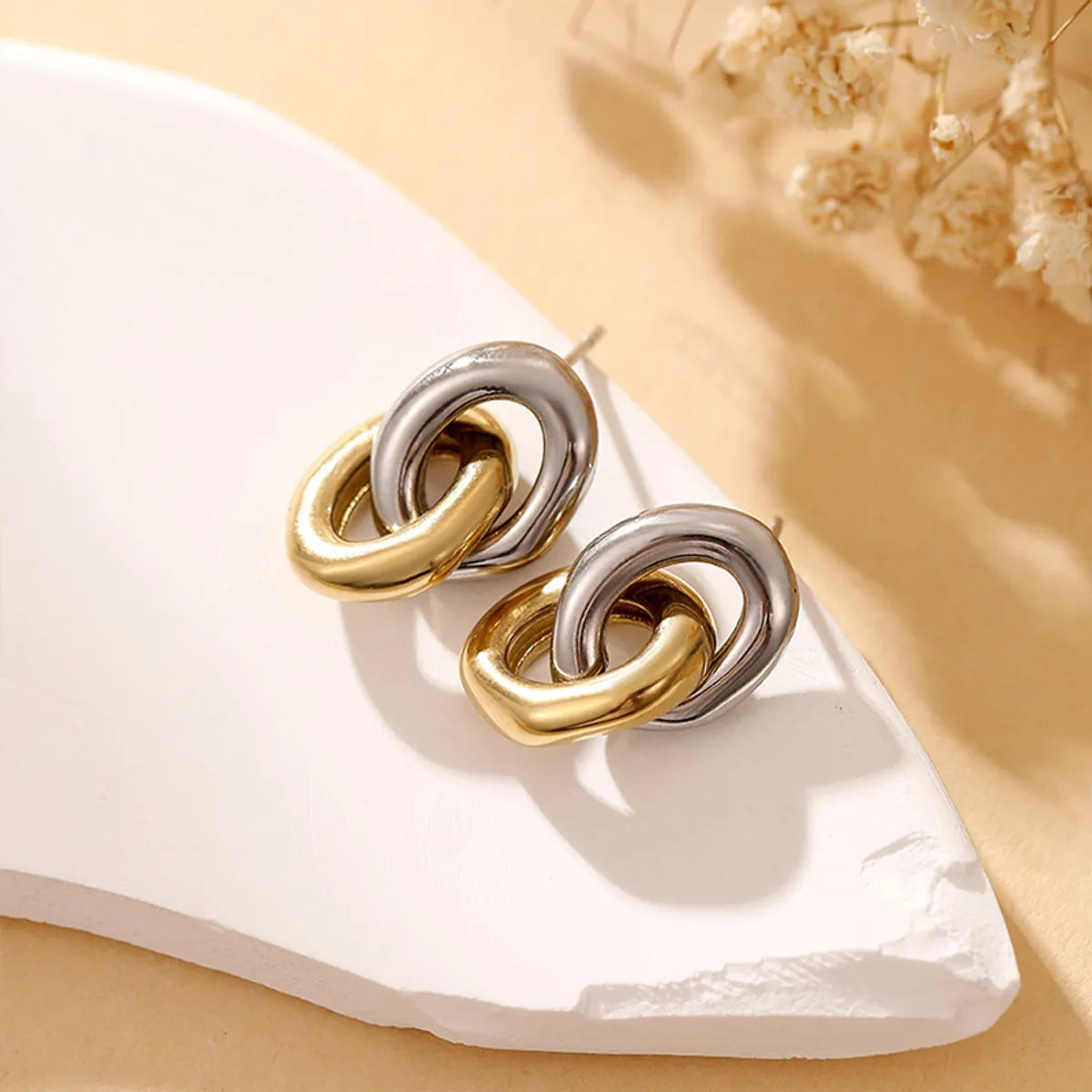 Shadow gothic earrings -1 Pair Classic Style Circle Plating Stainless Steel Gold Plated Drop Earrings