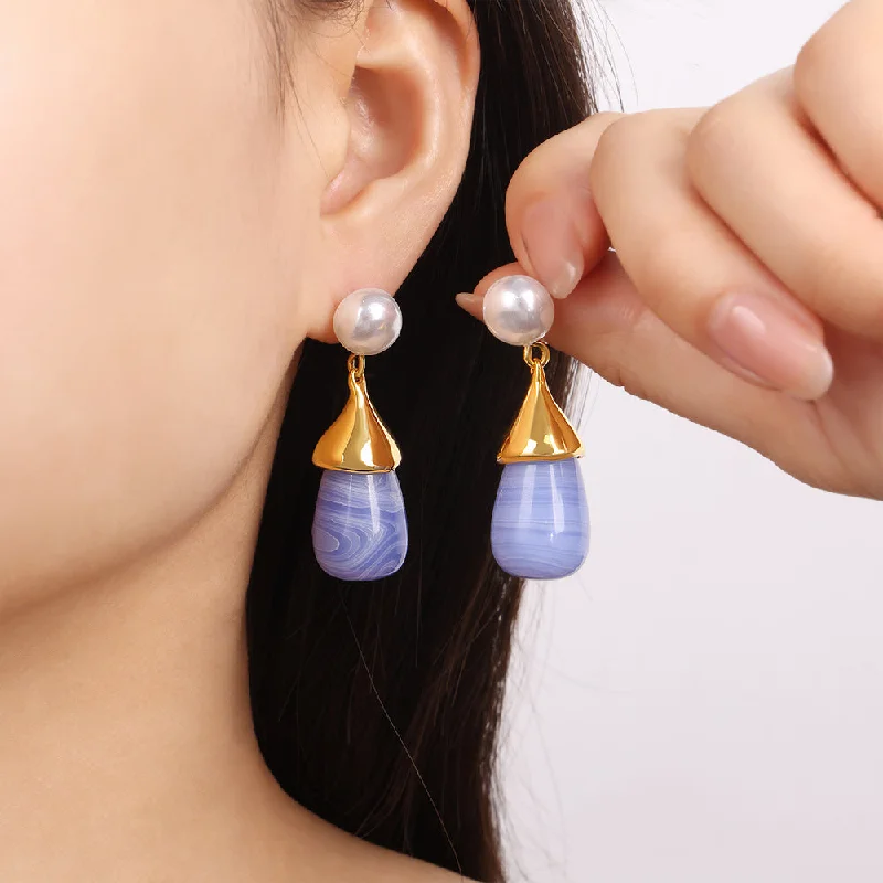 F1119-Gold Blue Resin Earrings