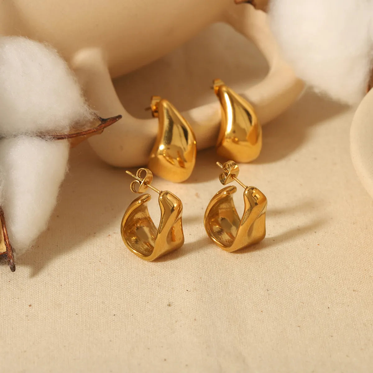 Lone stone earrings -1 Pair Vintage Style Irregular Polishing Plating Stainless Steel 18k Gold Plated Ear Studs