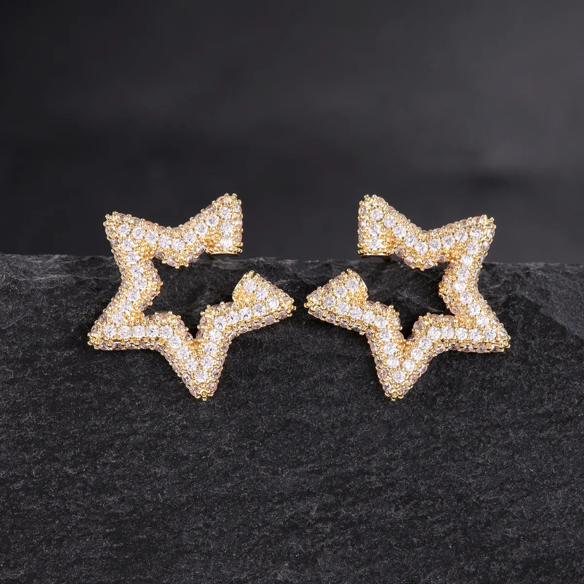 High polish earrings -1 Pair Elegant Simple Style Pentagram Plating Inlay Copper Zircon 18K Gold Plated Ear Studs