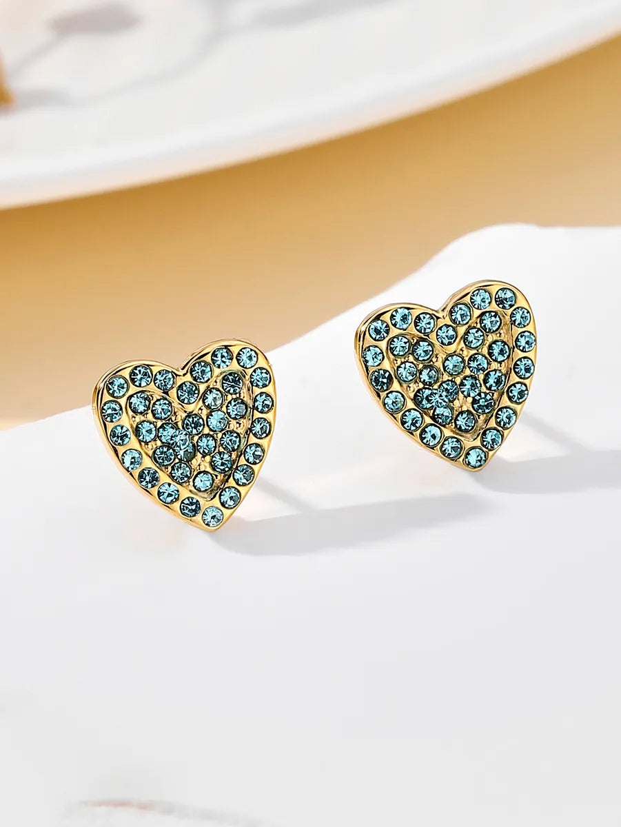 Special occasion earrings -1 Pair Ig Style Simple Style Heart Shape Plating Inlay Stainless Steel Zircon 18k Gold Plated Ear Studs