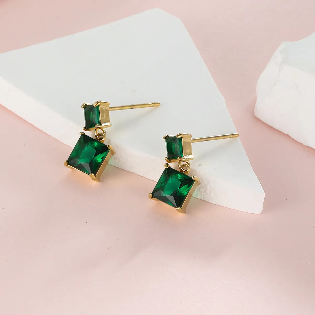 Bold modern earrings -1 Pair Ig Style Simple Style Square Plating Inlay Stainless Steel Zircon 18k Gold Plated Drop Earrings