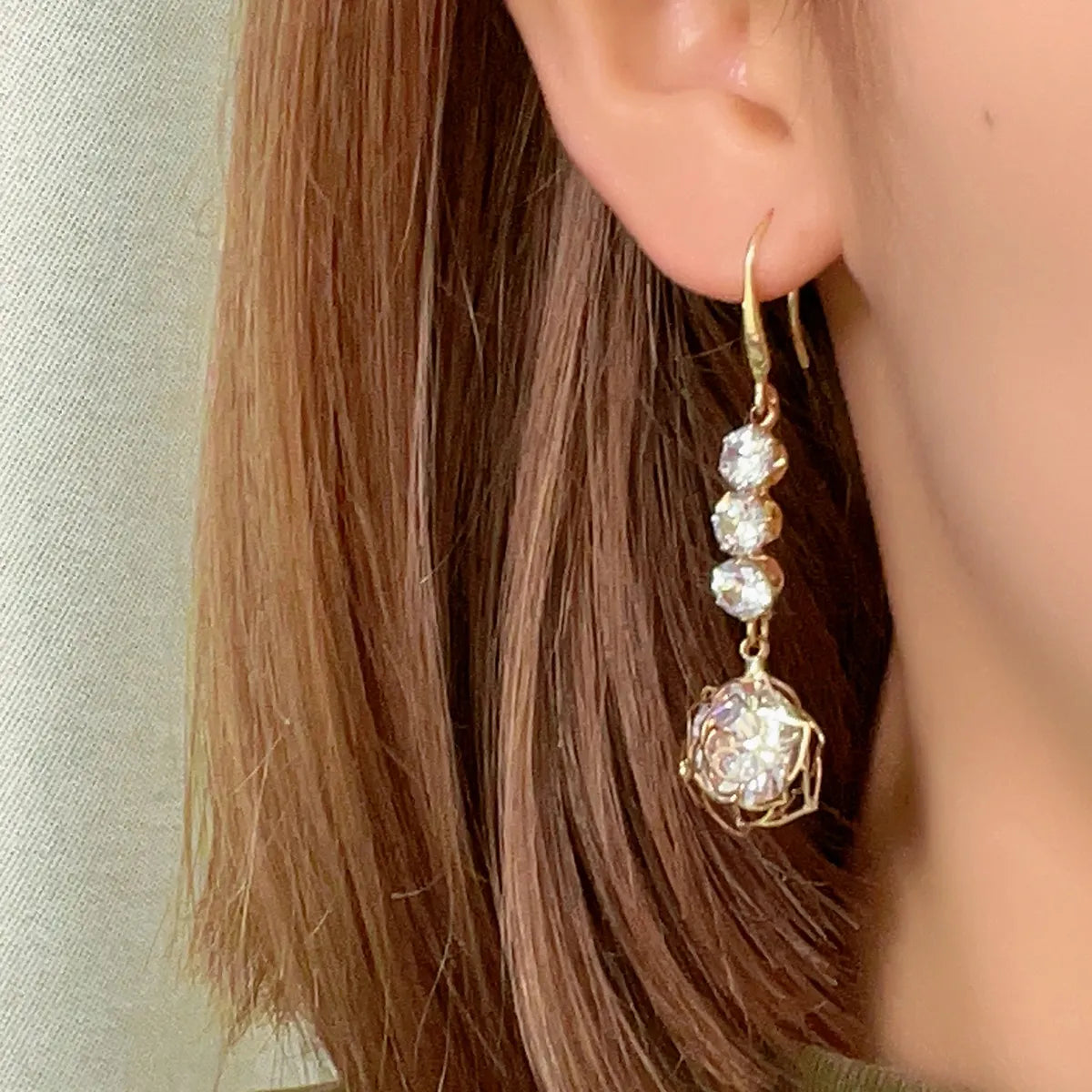 Special occasion earrings -1 Pair Elegant Classic Style Shiny Flower Plating Inlay Copper Zircon Gold Plated Drop Earrings