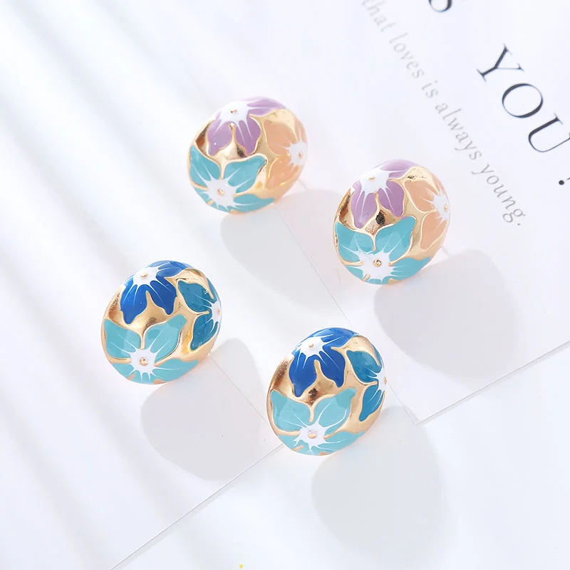 Angular charm earrings -1 Pair Elegant Flower Enamel Plating Alloy Gold Plated Earrings