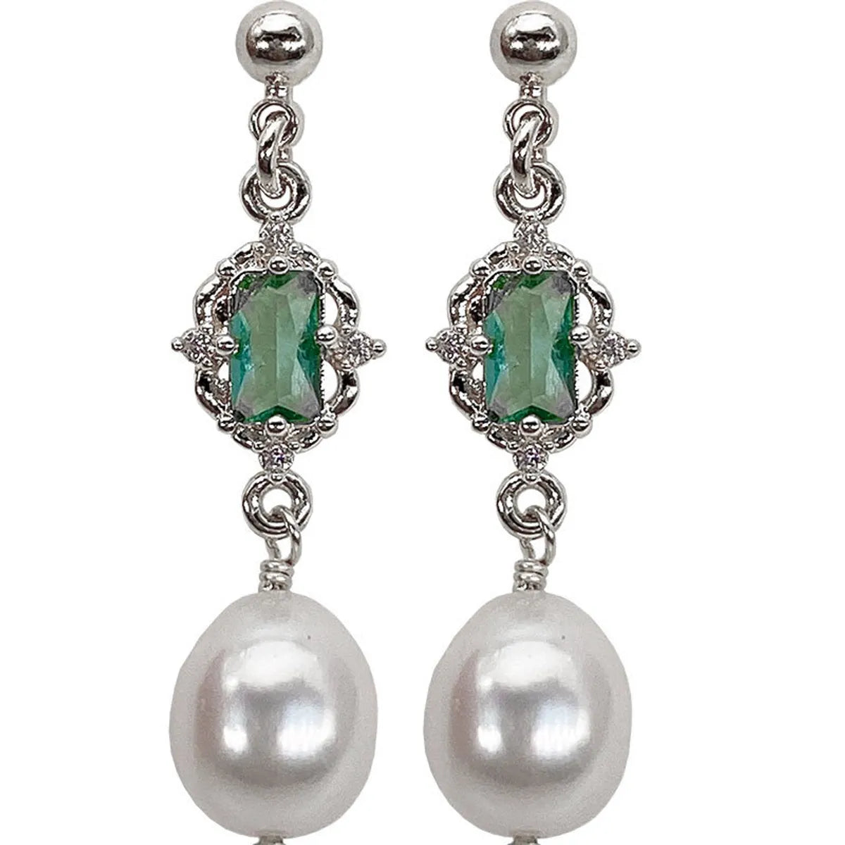 Beccarite Pearl Eardrops-Es1720 [White Gold Color]]