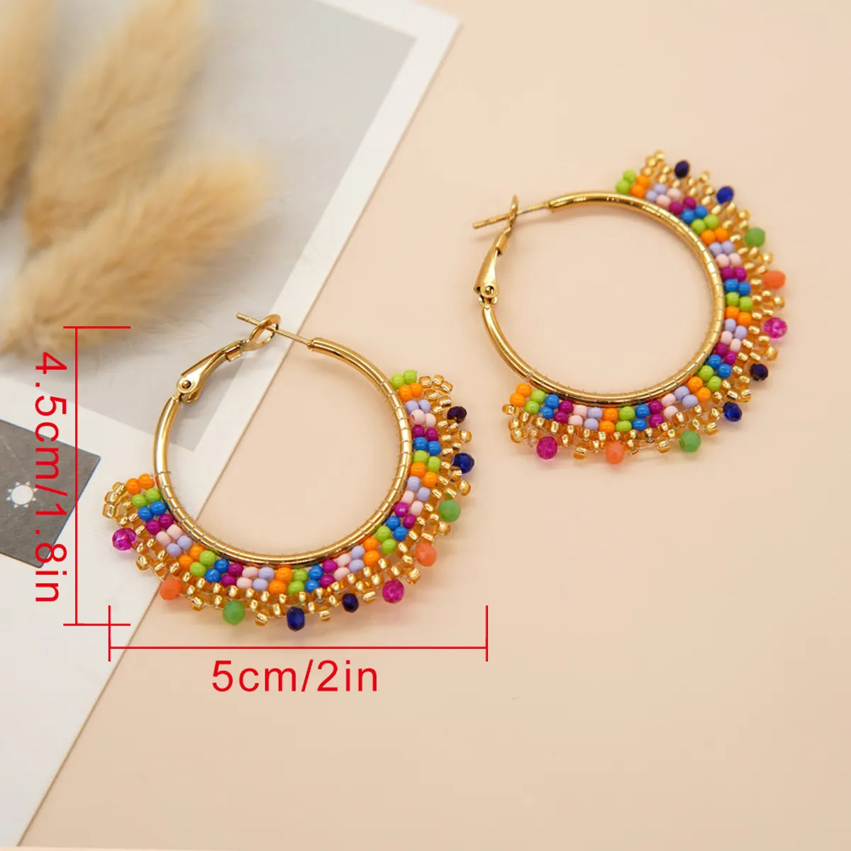 Light glow earrings -1 Pair Ethnic Style Round Beaded Glass Earrings