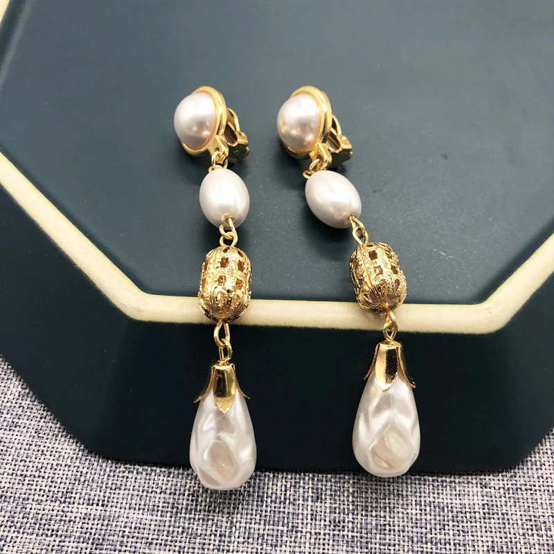 394 Long Pearl 925 Silver Stud Earrings