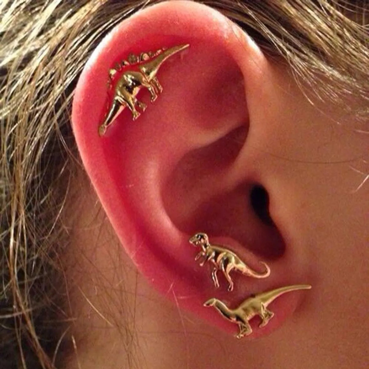 Energy balance earrings -New Animal Ear Cuff Dinosaur Antique Clip Earrings Silver Gold Nhdp150552