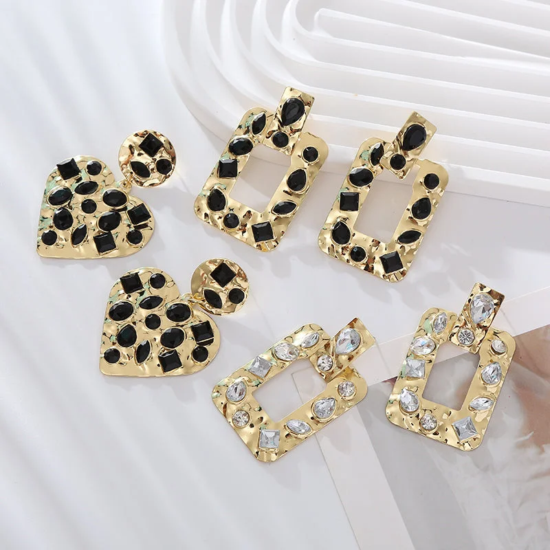 Endless infinity earrings -1 Pair Simple Style Classic Style Heart Shape Plating Inlay Alloy Rhinestones Gold Plated Drop Earrings