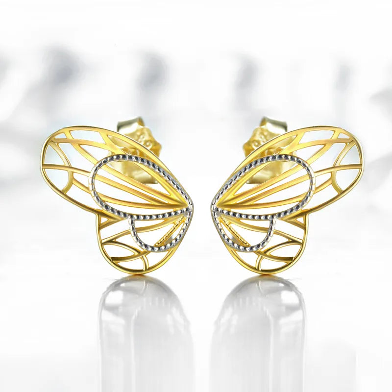 Blossom charm earrings -1 Pair Sweet Butterfly Sterling Silver Plating Hollow Out 14k Gold Plated Silver Plated Ear Studs