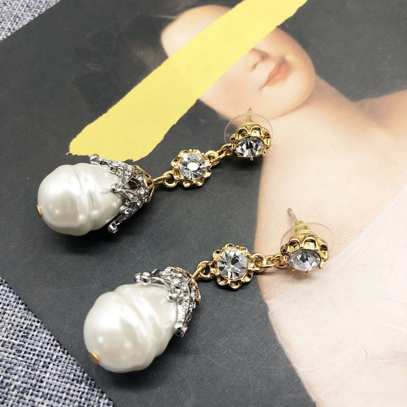 346 Vintage Pearl Pendant Silver Stud Earrings