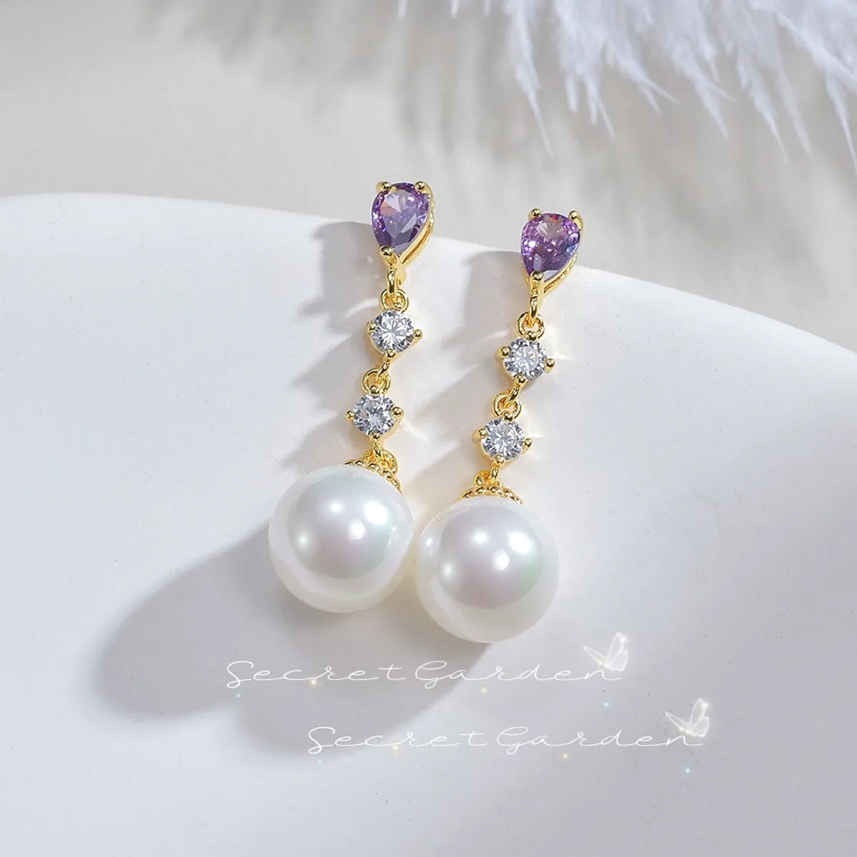 Quest shine earrings -1 Pair Elegant Lady Geometric Inlay Imitation Pearl Copper Alloy Artificial Gemstones Artificial Pearls 18K Gold Plated White Gold Plated Drop Earrings