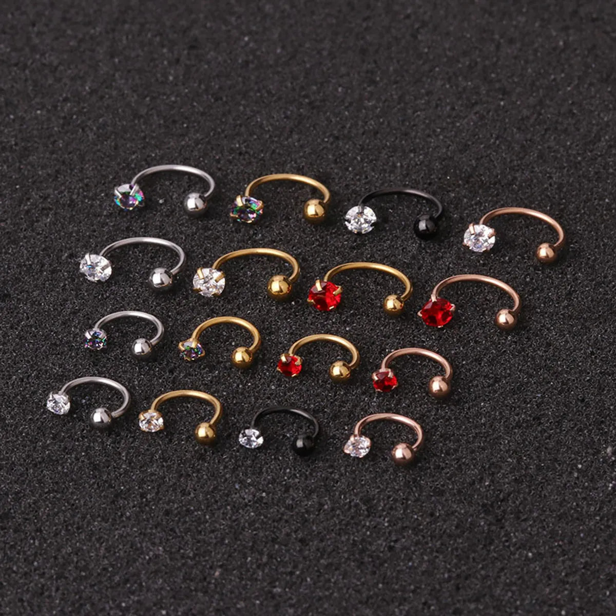 Glowing shimmer earrings -Hot Sale Piercing Zircon C-Type Nose Nail Stainless Steel Screw Earrings