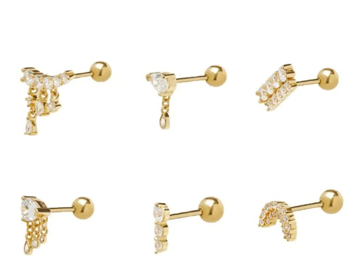 Endless infinity earrings -1 Piece Simple Style Solid Color Plating Sterling Silver Zircon Gold Plated Ear Studs