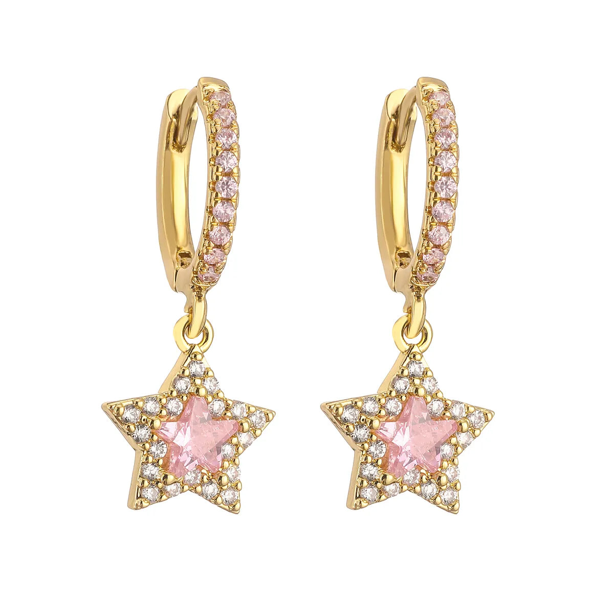 Golden Pink Diamond Five-Pointed Star 1 Pair