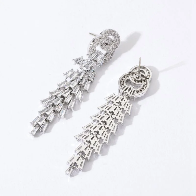 Sandy shell earrings -1 Pair Korean Style Tassel Plating Inlay Copper Zircon White Gold Plated Drop Earrings