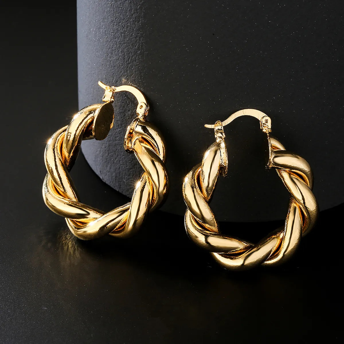 10K gold charm earrings -Fashion Retro Geometric Copper-Plated Real Gold Earrings