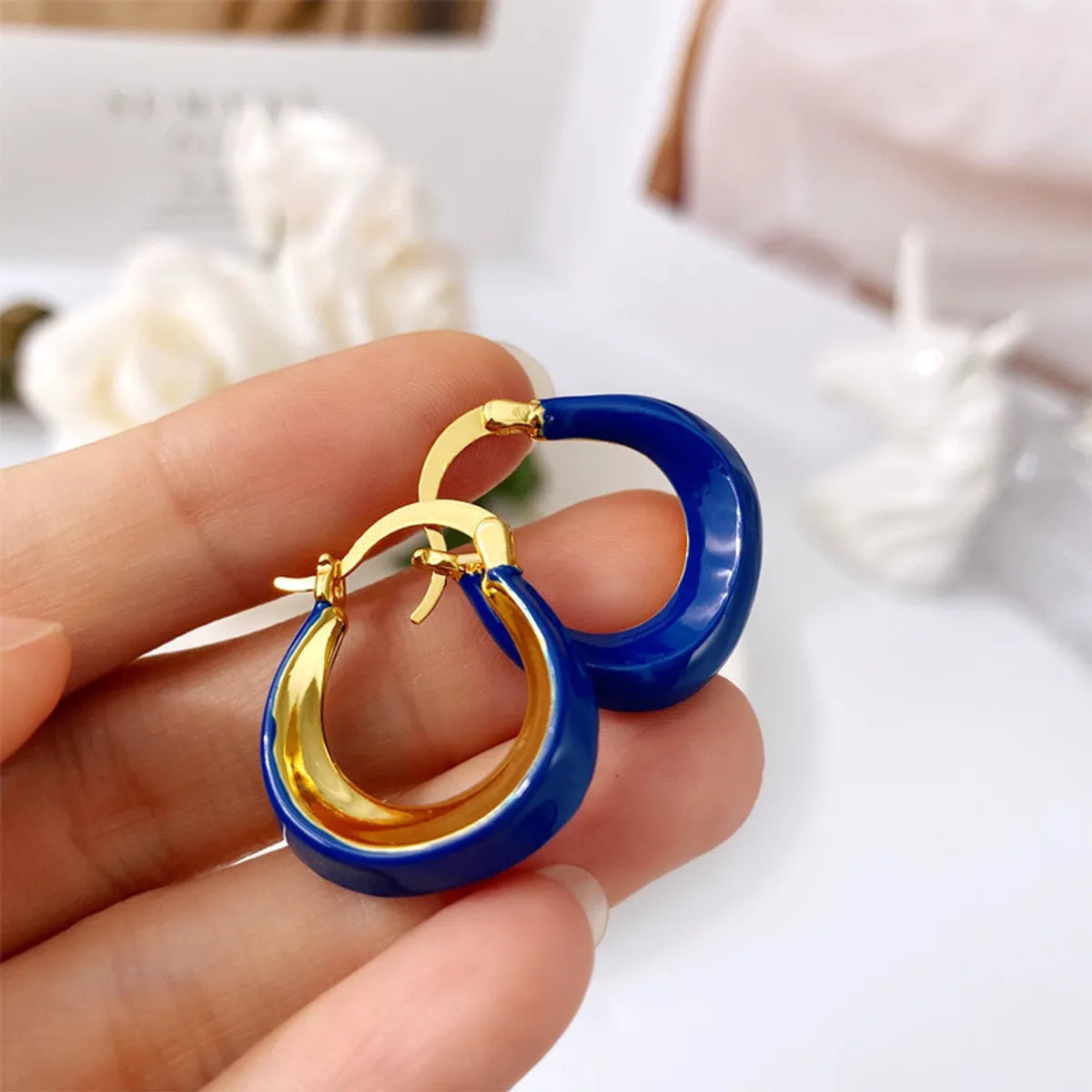 Thin titanium earrings -1 Pair Simple Style Solid Color Plating Copper Copper Hoop Earrings