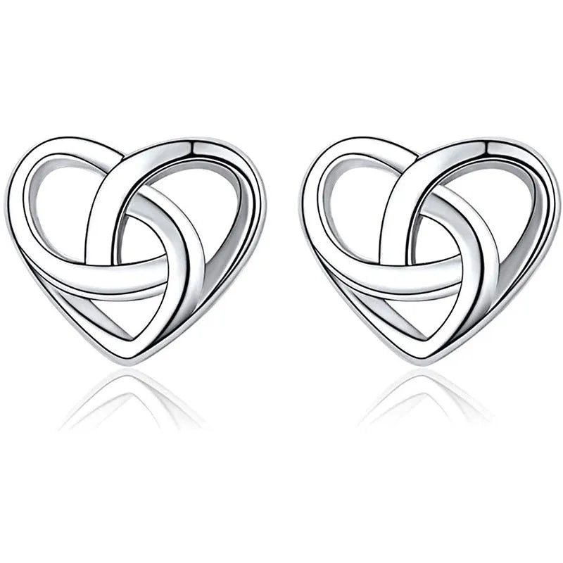 Tag shine earrings -1 Pair Elegant Celtic Knot Heart Shape Sterling Silver Ear Studs