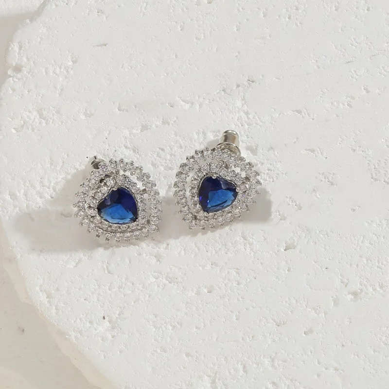 Blue Loving Heart Zircon Earrings