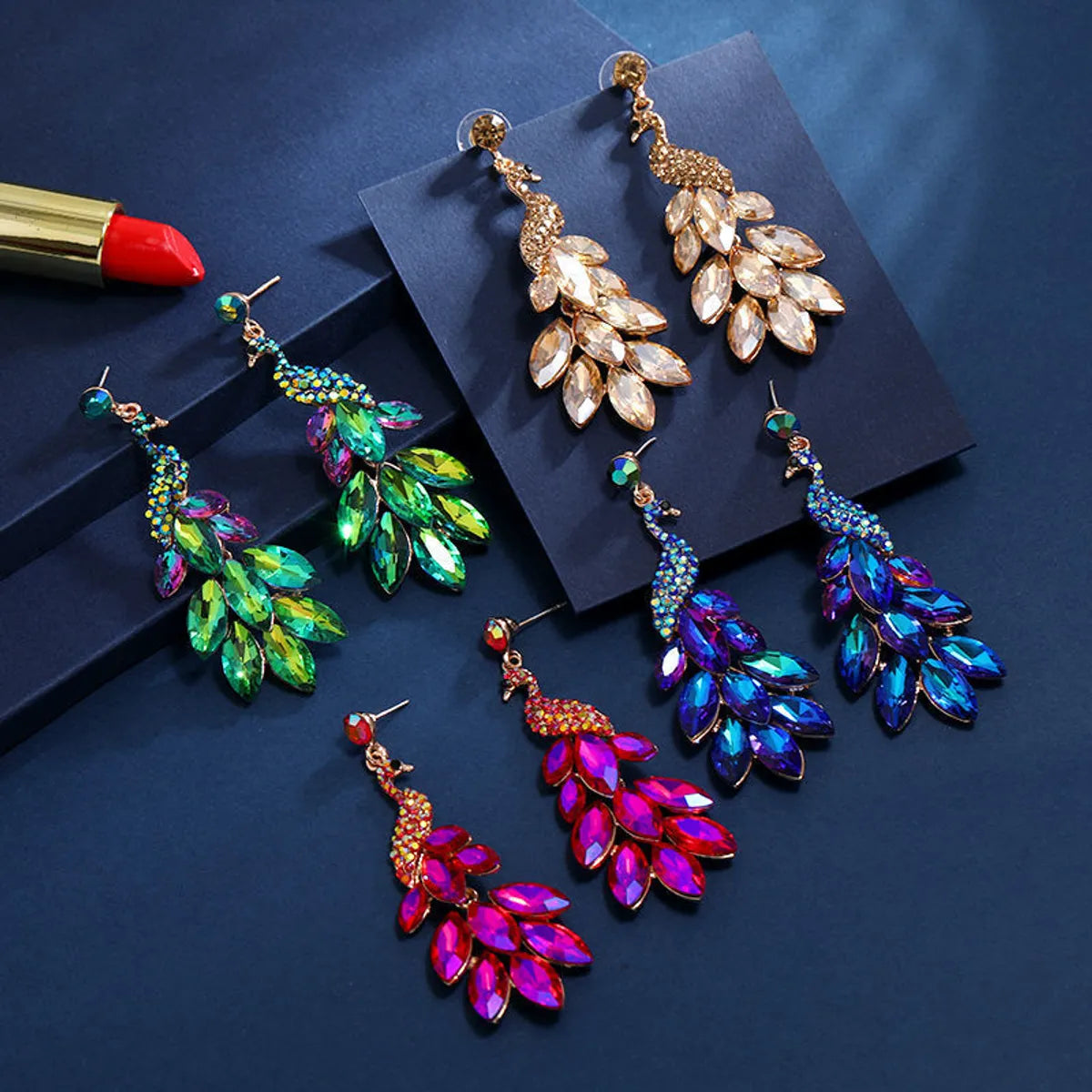 Guide charm earrings -1 Pair Ethnic Style Peacock Rhinestone Metal Drop Earrings