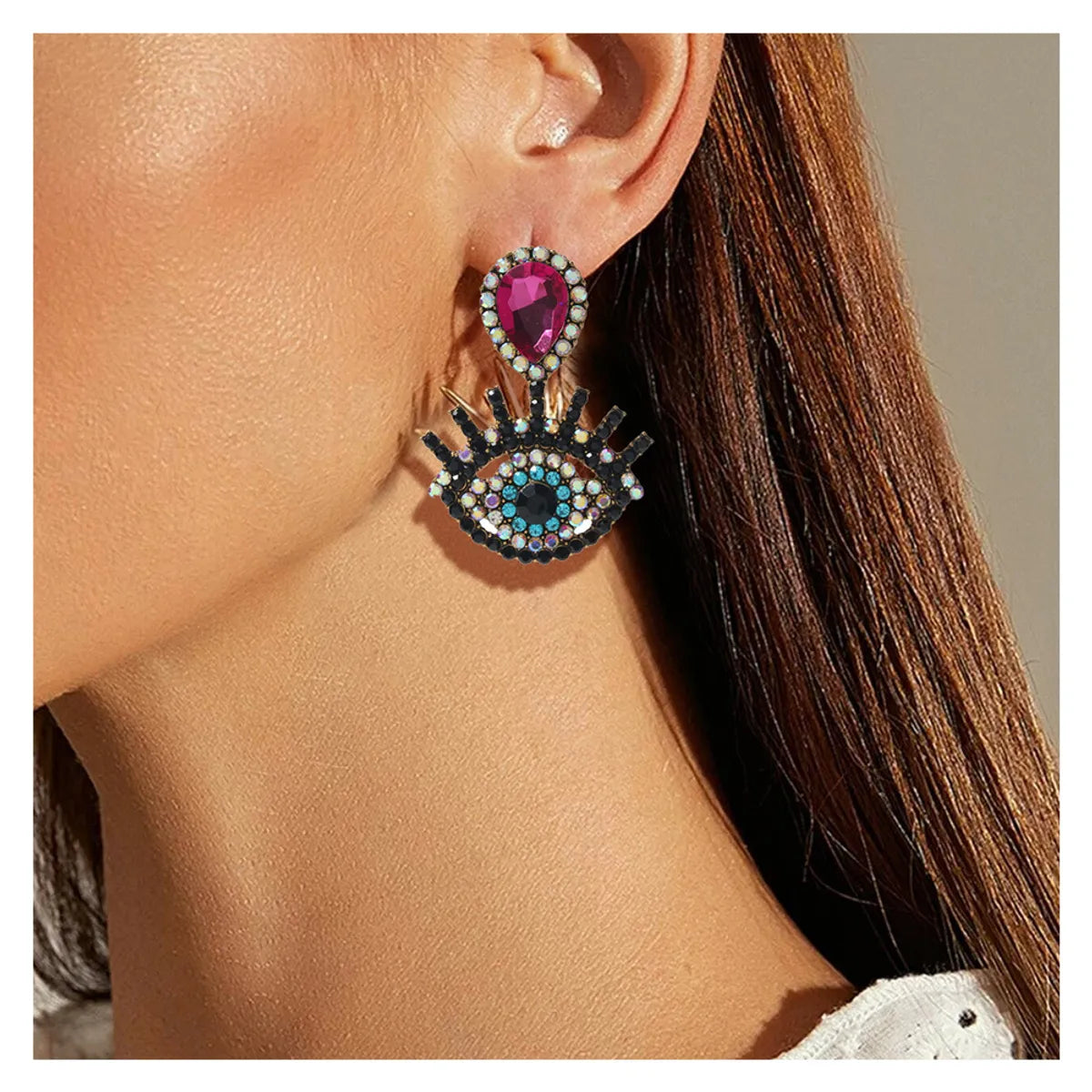 Pointed triangle earrings -Fashion Devil's Eye Alloy Inlay Rhinestones Women's Drop Earrings 1 Pair