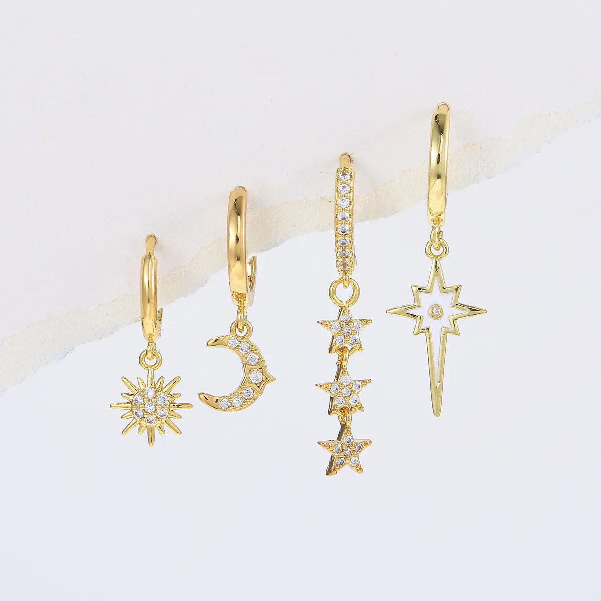 Economical chic earrings -1 Set Cute Sweet Star Moon Plating Inlay Brass Zircon 18k Gold Plated Silver Plated Drop Earrings