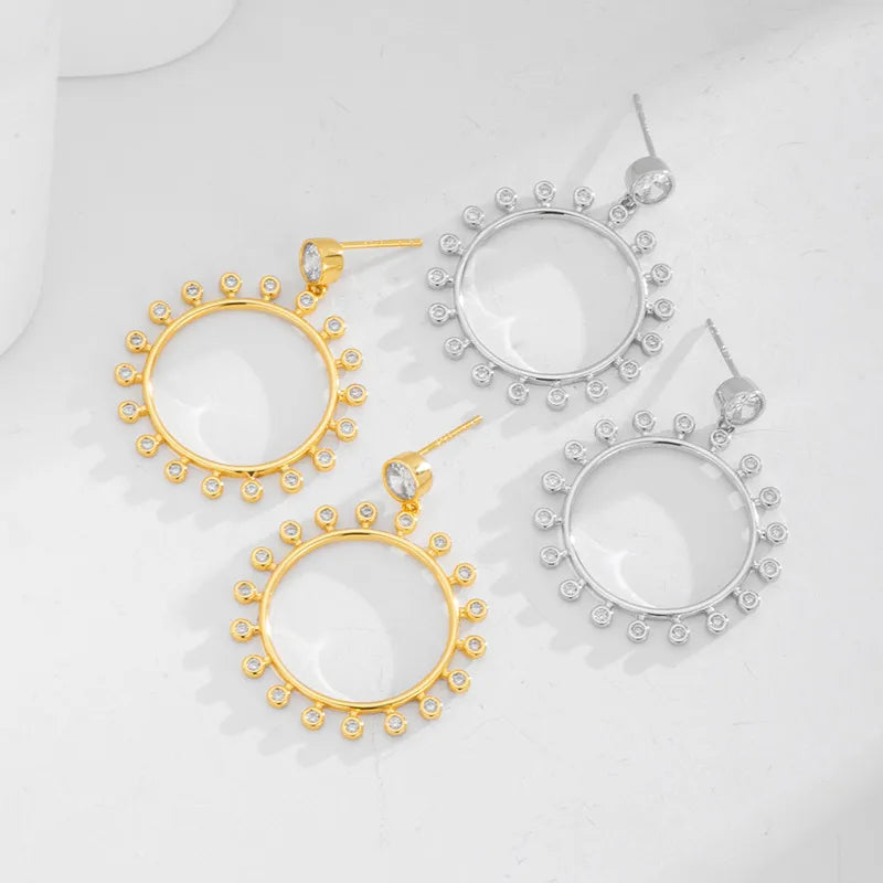 Thread charm earrings -1 Pair Simple Style Round Plating Inlay Sterling Silver Zircon Drop Earrings