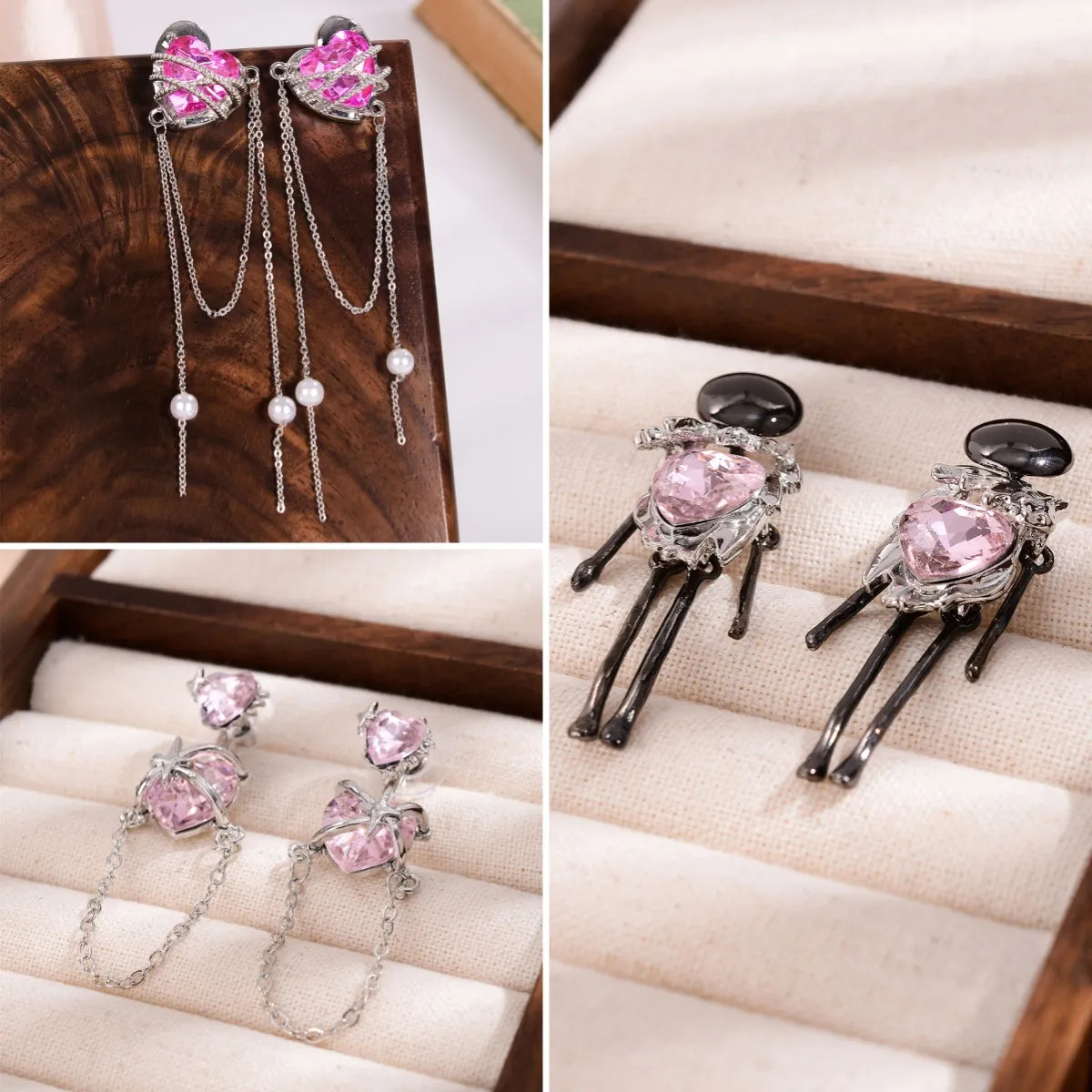 Firm weight earrings -1 Pair Elegant Romantic Sweet Heart Shape Pearl Chain Inlay Alloy Rhinestones Drop Earrings