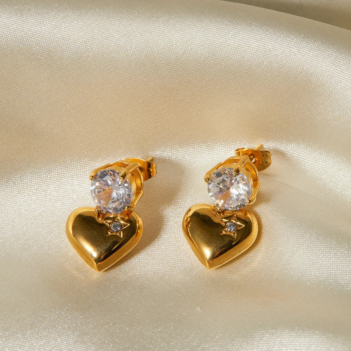 Sandy shine earrings -1 Pair IG Style Heart Shape Inlay 316 Stainless Steel  Zircon 18K Gold Plated Drop Earrings