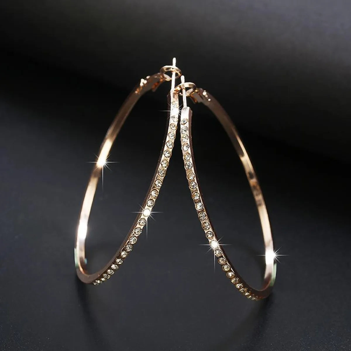 Siren wave earrings -Simple Fashion Rhinestone-encrusted Alloy Big Hoop Earrings Nhpf145217