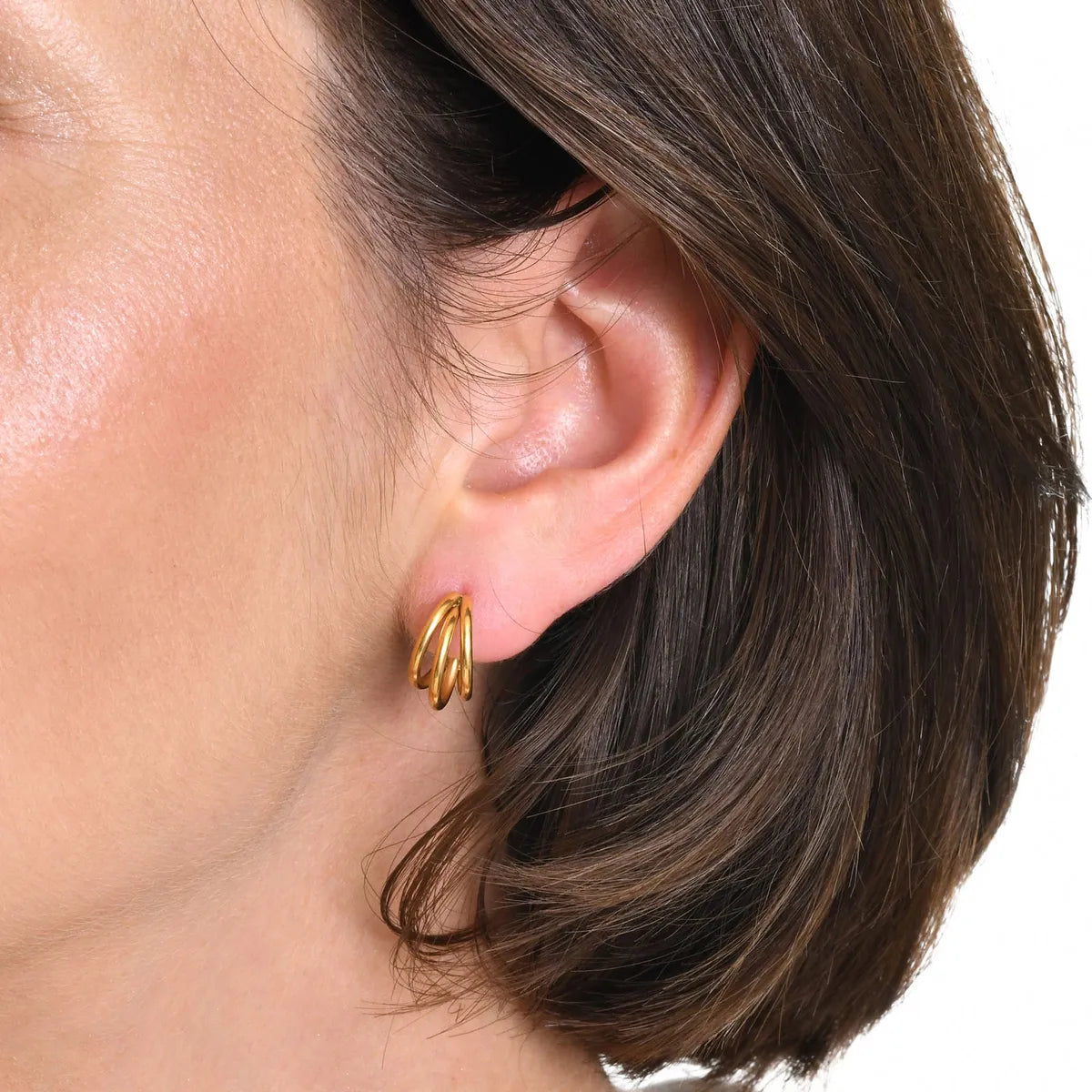 22K gold luster earrings -1 Pair Simple Style Solid Color Plating Stainless Steel 18k Gold Plated Ear Studs