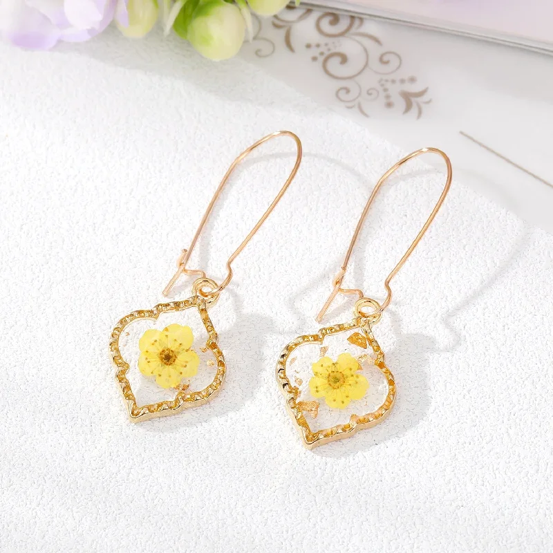 Yellow Geometric Dried Flower Earrings