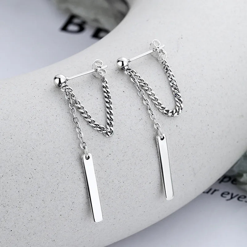 Icon shine earrings -1 Pair Simple Style Chain Rectangle Sterling Silver Drop Earrings