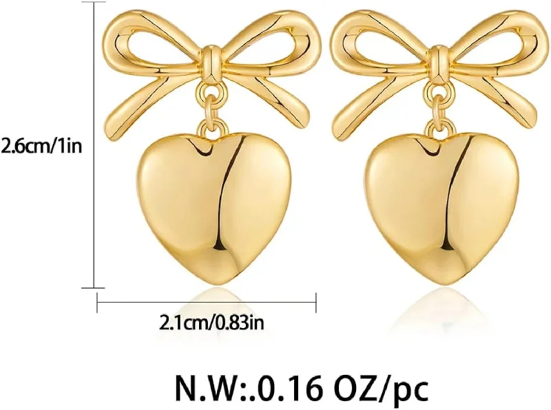 Golden Peach Heart Bow 925 Silver Needle