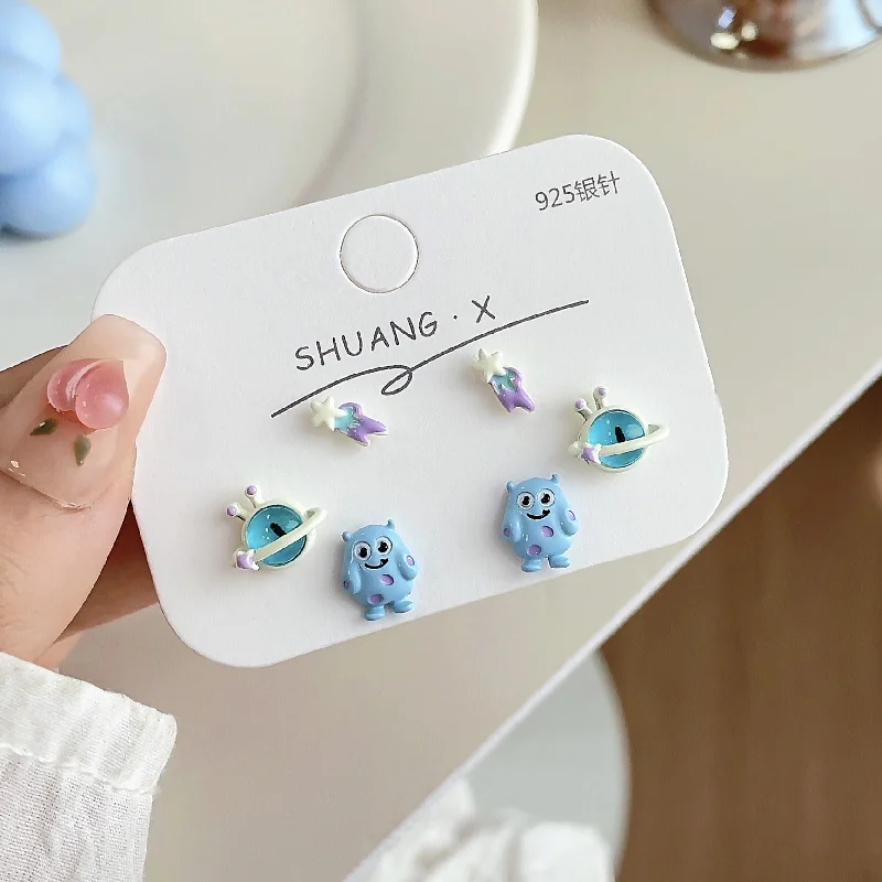 EM3 Blue Dot Monster Stud Earrings