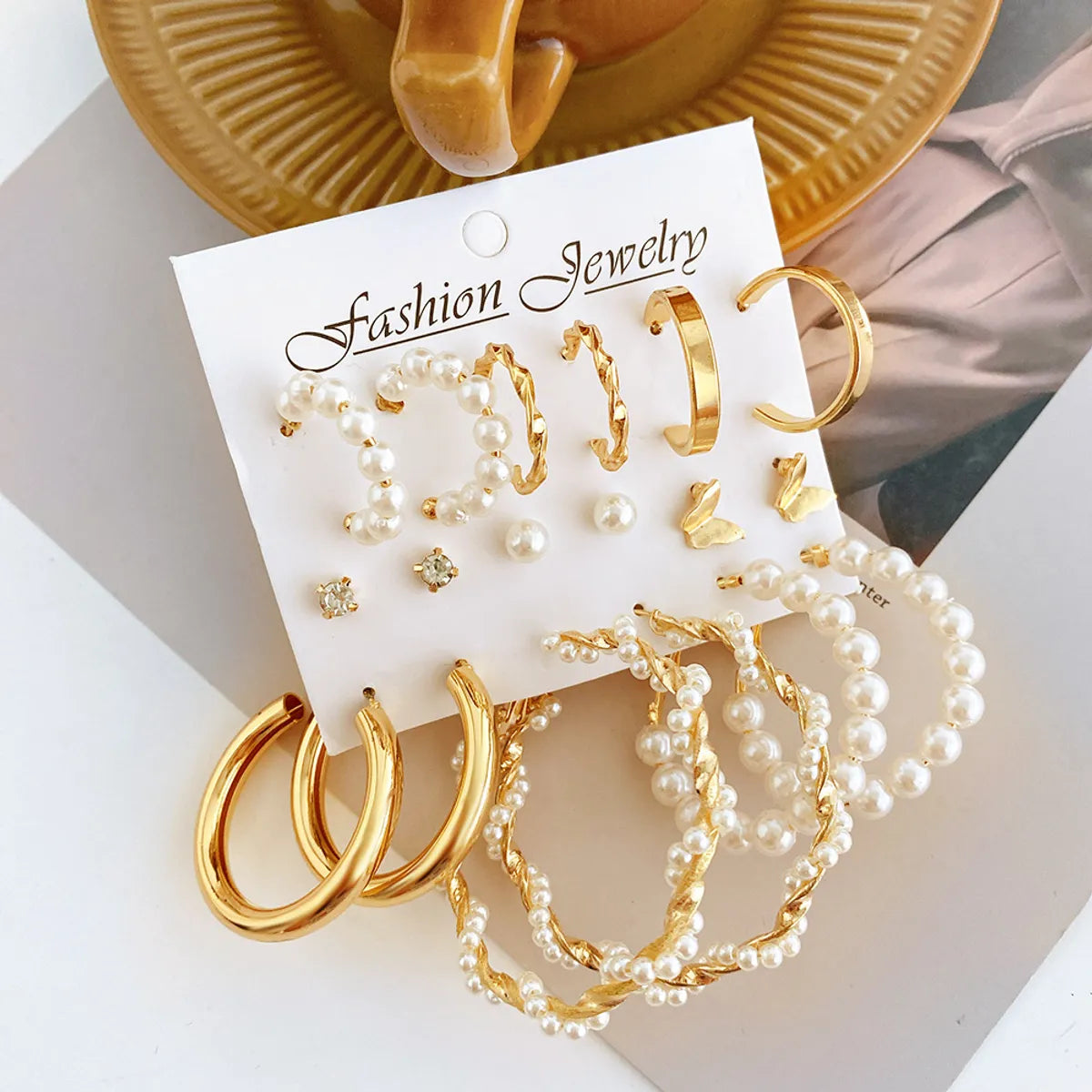 Tailored custom earrings -Fashion Butterfly Alloy Plating Artificial Pearls Earrings 1 Set