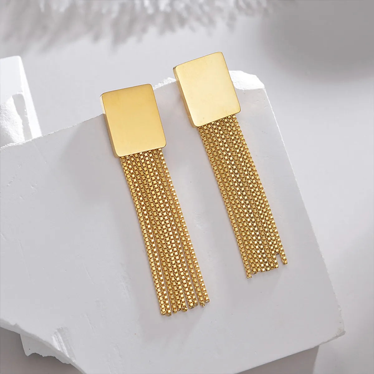 Thin titanium earrings -1 Pair Streetwear Tassel Plating Metal Stainless Steel 18k Gold Plated Drop Earrings