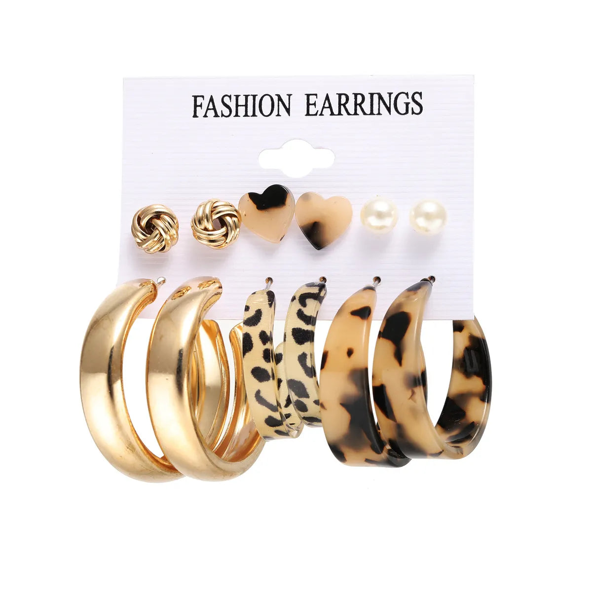 Dusk gleam earrings -Retro Earrings Set 6 Pairs Of Creative Leopard Print C-shaped Earrings Wholesale